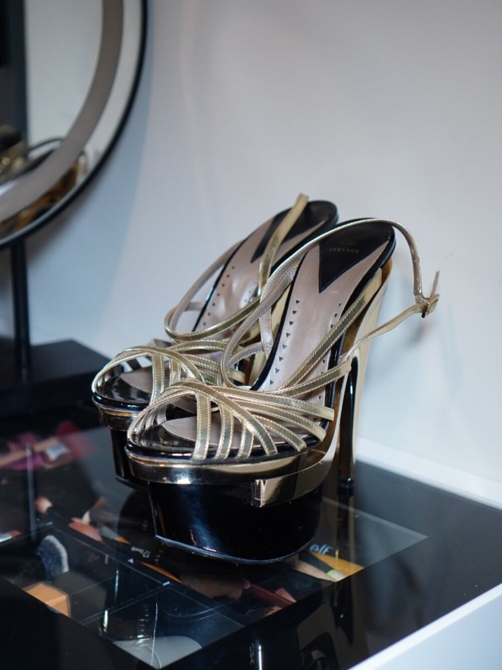 Versace Gold Strappy Triple Platform Sandals